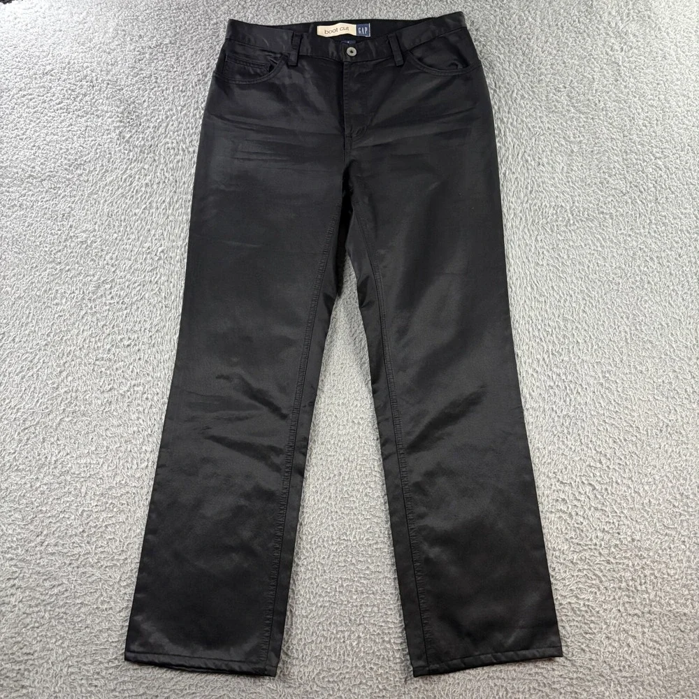 Vintage Y2K Gap Bootcut Pants Womens 8‎ Shiney Glossy 5-Pocket Jeans Moto Biker